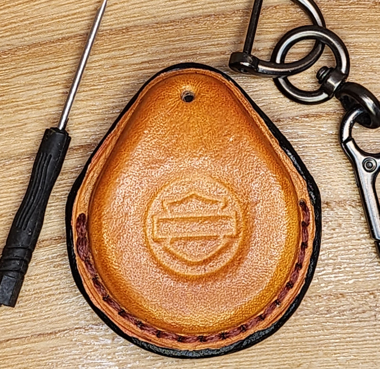 Veg-tanned leather key fob case for Harley Davidson motorcycles