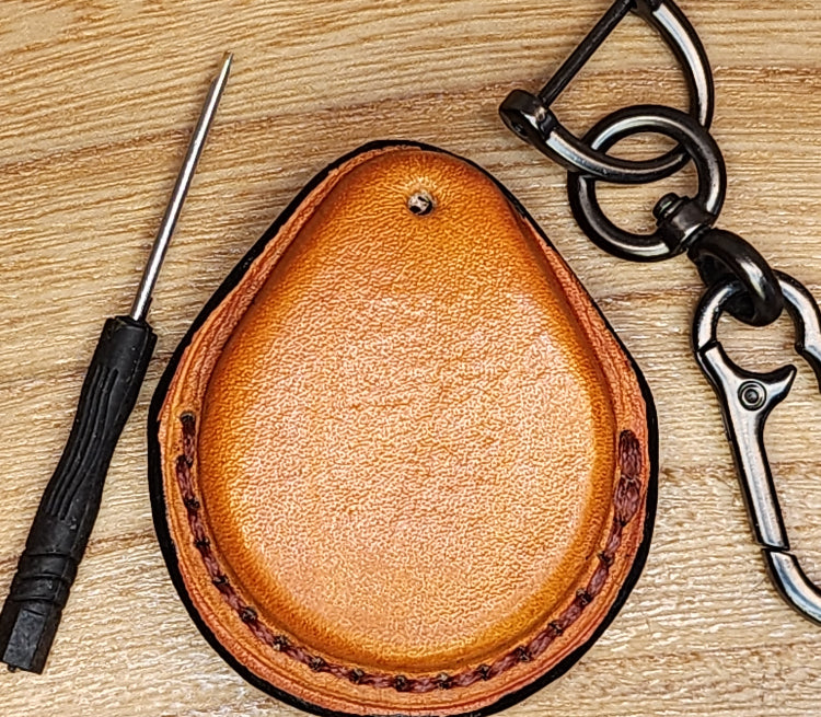Back view of a Veg-tanned leather key fob case for Harley Davidson motorcycles