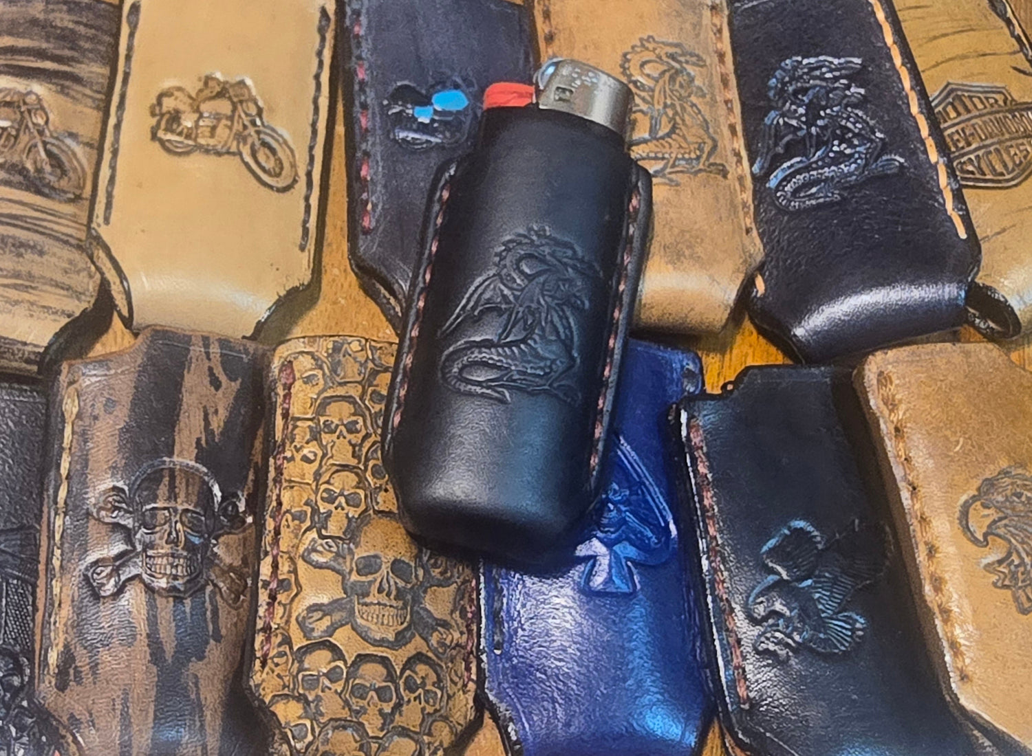 Leather Bic lighter cases in unique styles and colors