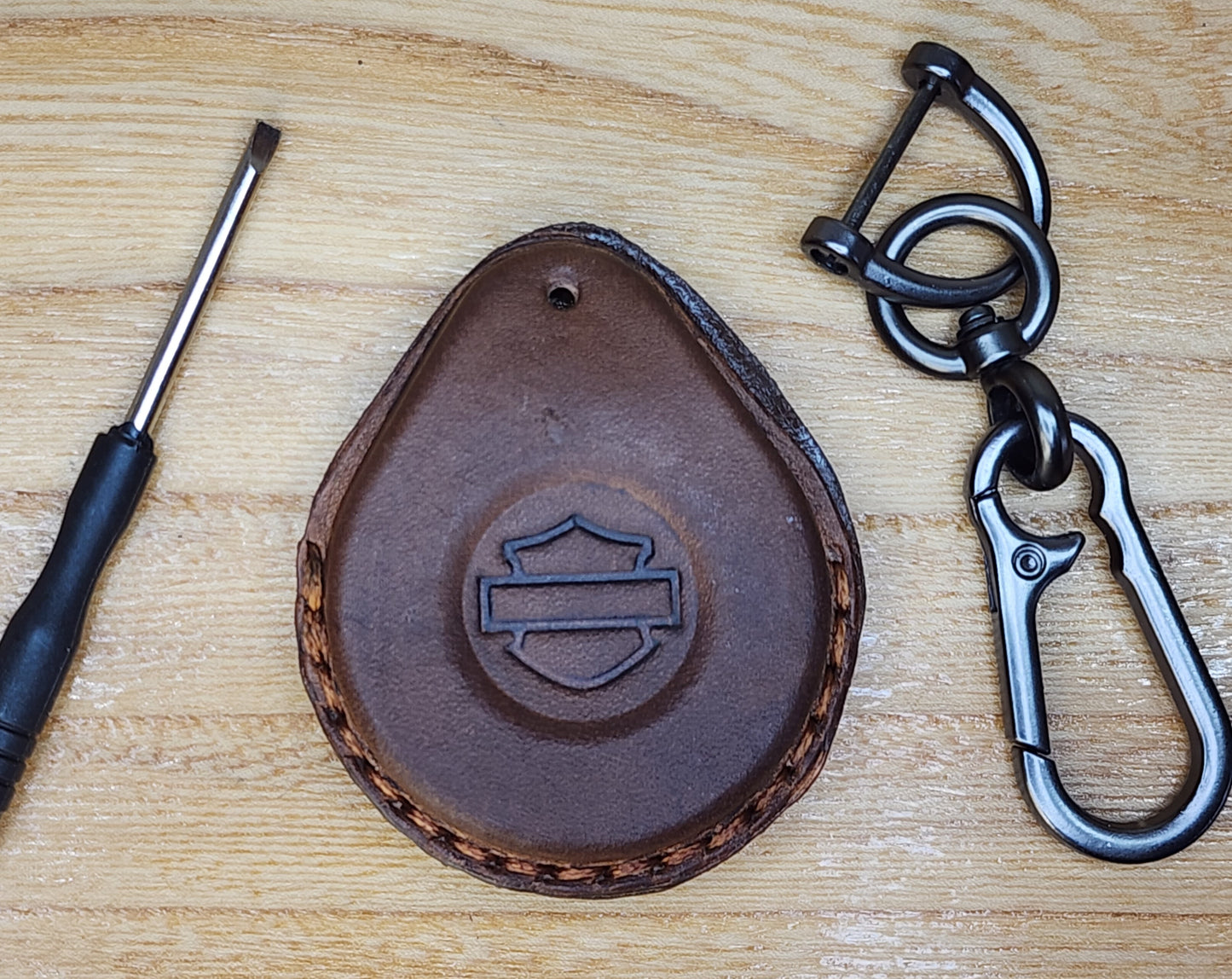 Leather key fob cover for Harley Davidson motorcycles