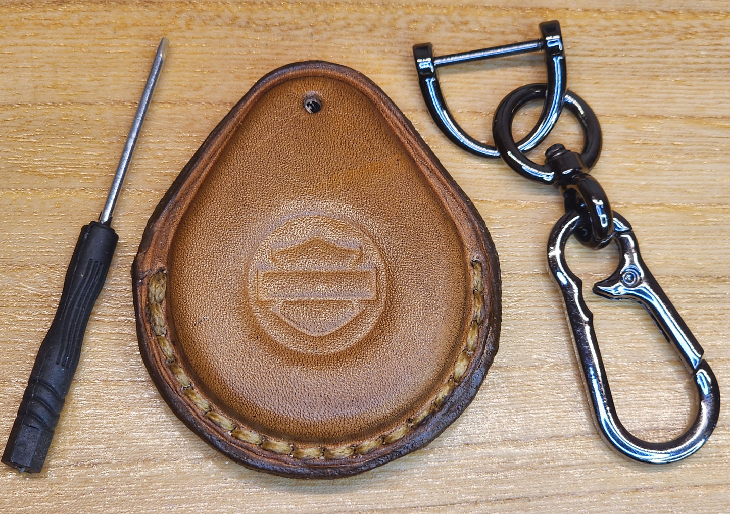 Leather key fob case for Harley Davidson motorcycles